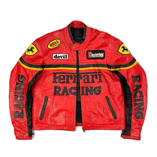 Y2k Ferrari Racing Motorcycle Leather Jacket