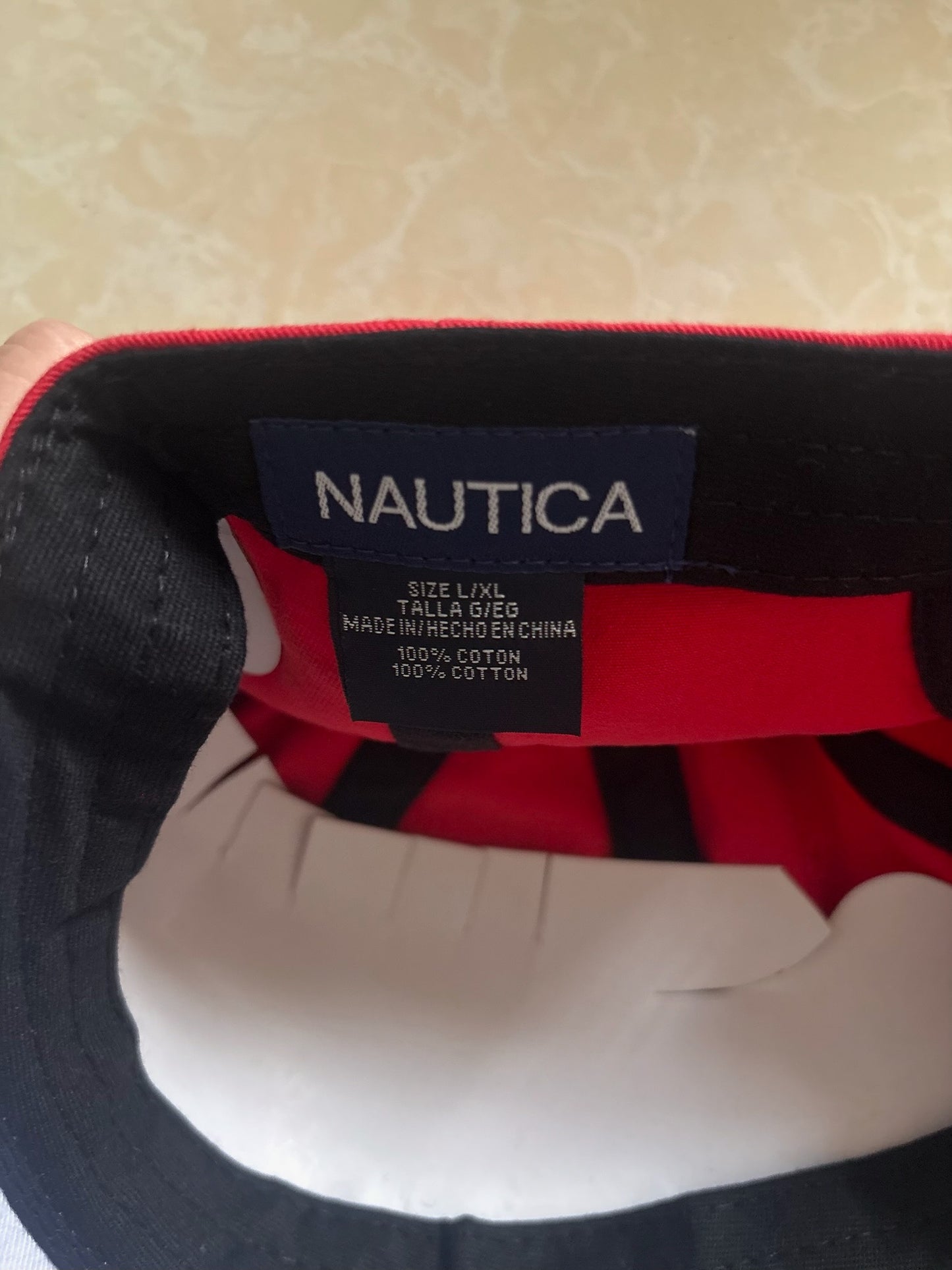 Nautica Colorblock Logo Cap-Red White