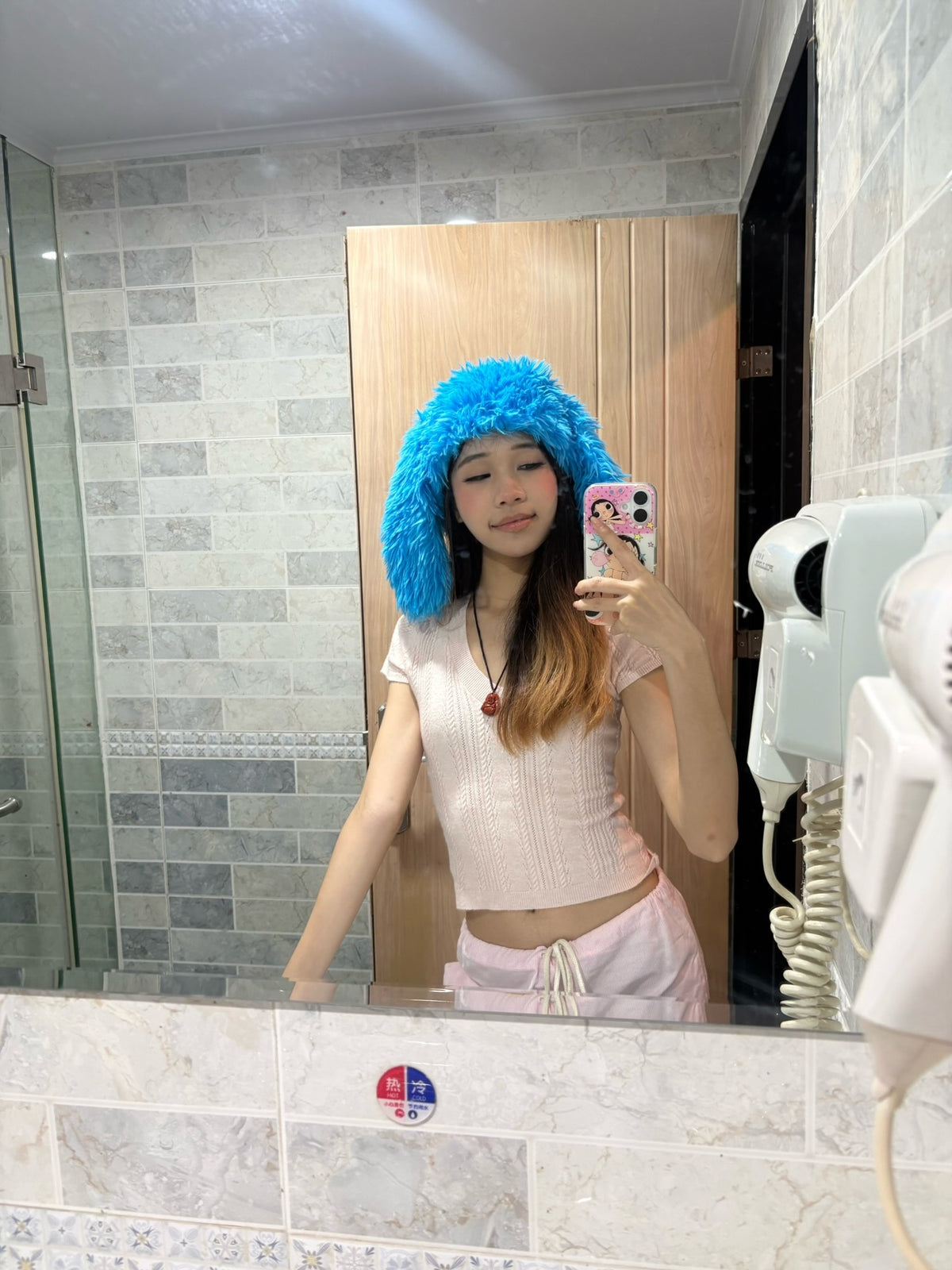 Fluffy faux-fur bunny ear hat-Blue
