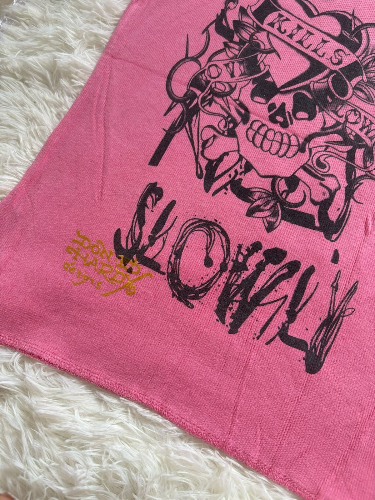 Ed Hardy Love Kills Slowly ribbed tank top-pink