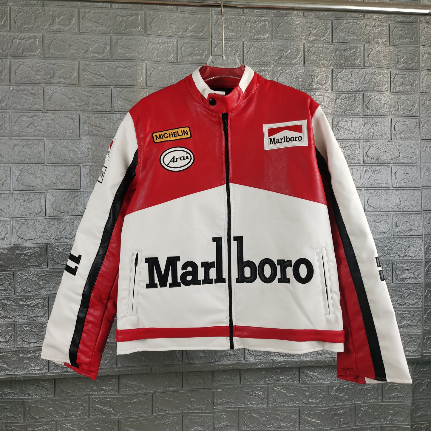 White Marlboro Leather Racing Jacket