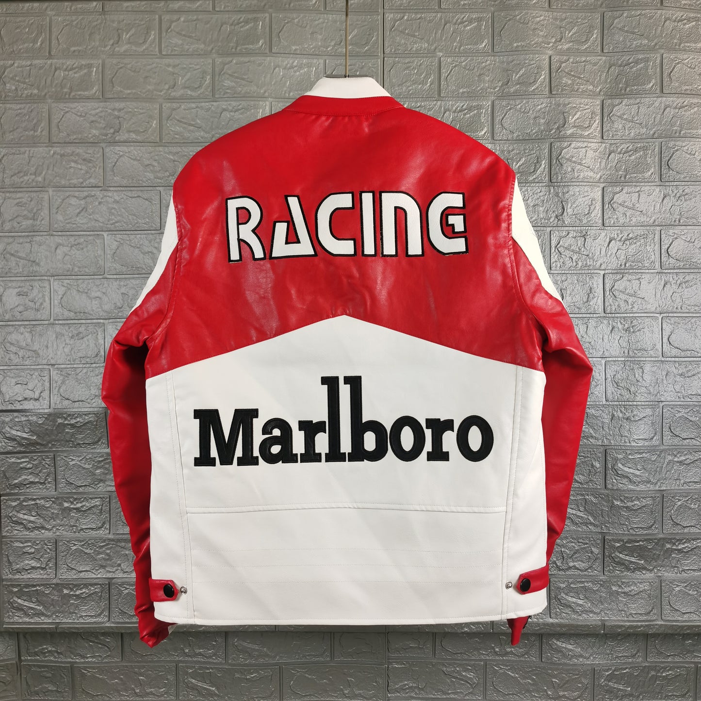 White Marlboro Leather Racing Jacket