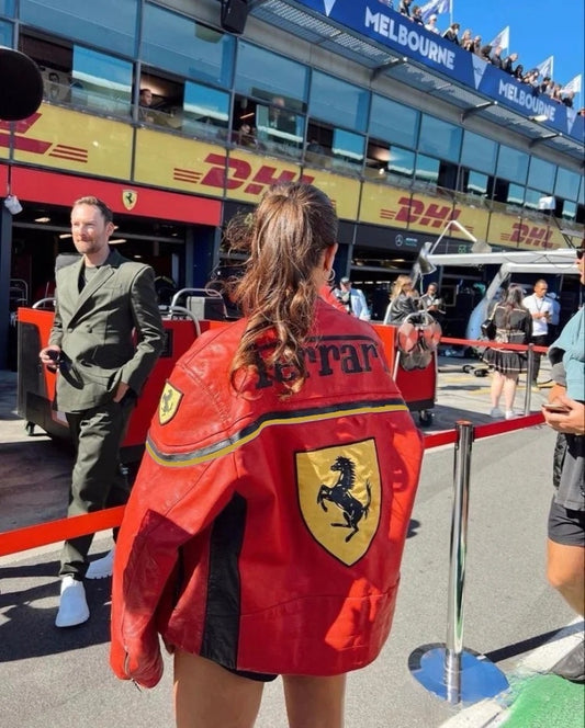 Y2k Ferrari Racing Motorcycle Leather Jacket