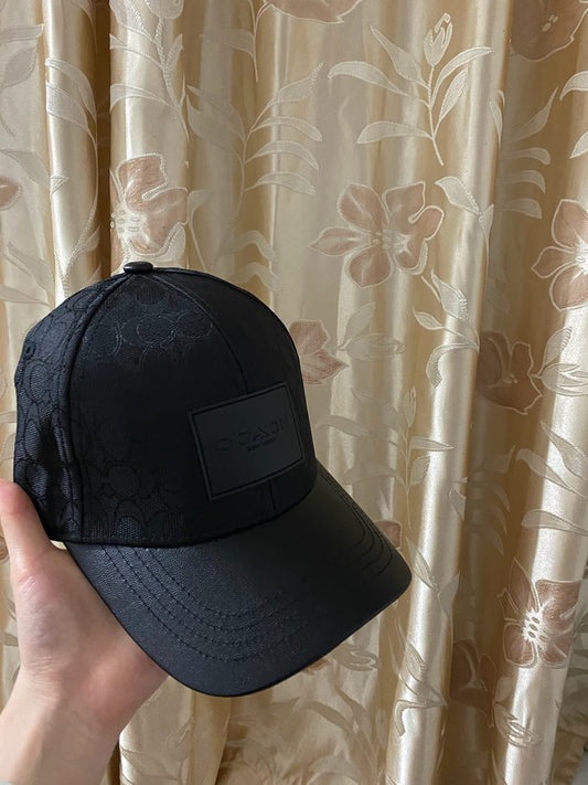 Coach signature jacquard and leather baseball cap-black