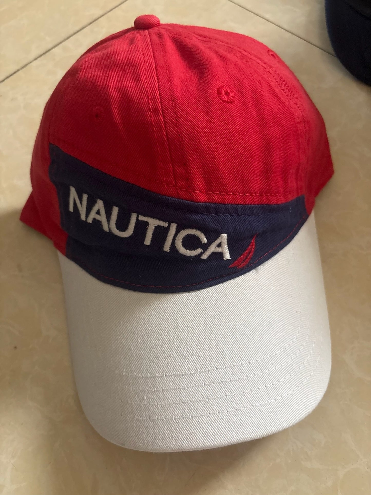 Nautica Colorblock Logo Cap-Red White