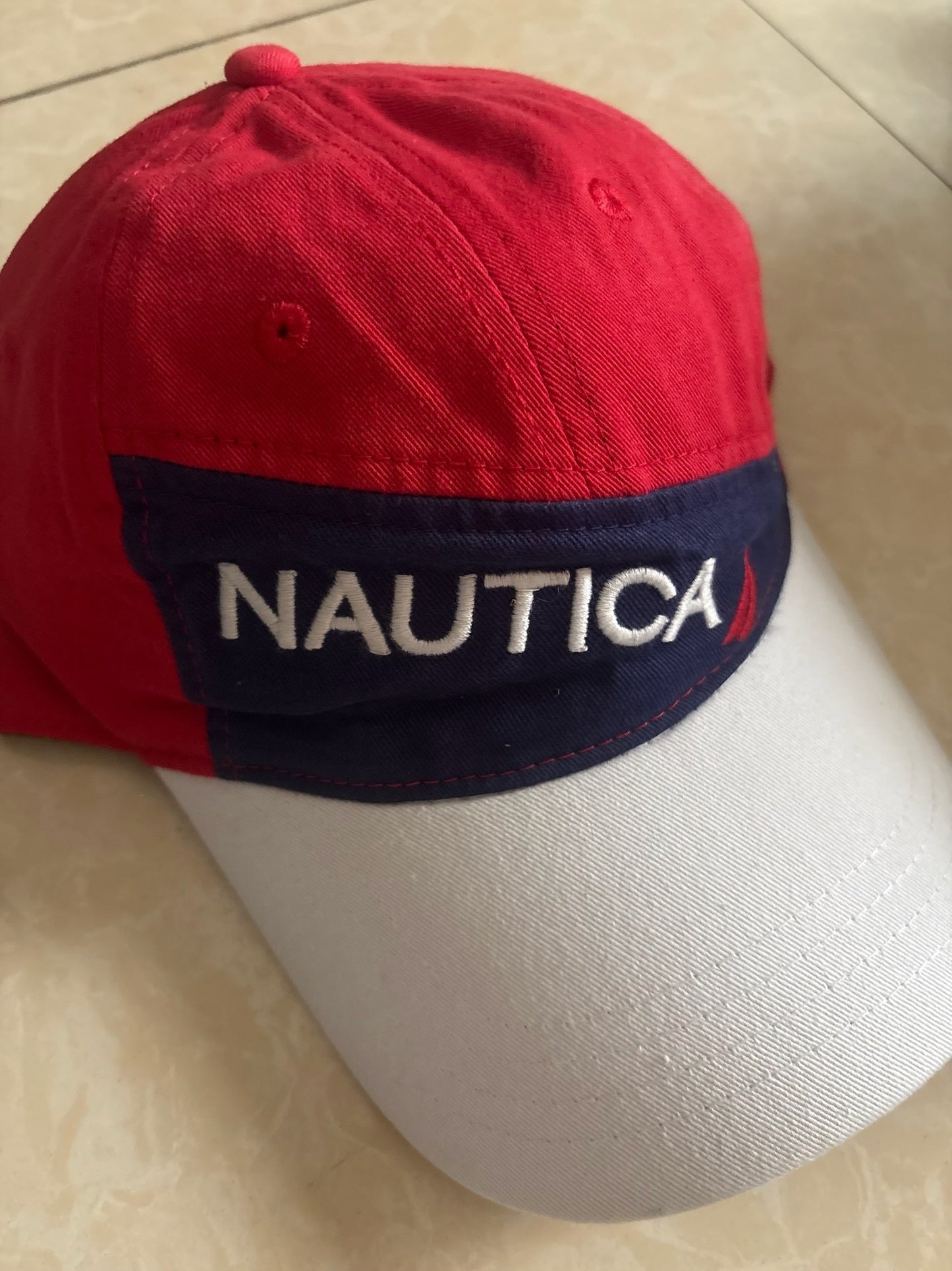 Nautica Colorblock Logo Cap-Red White