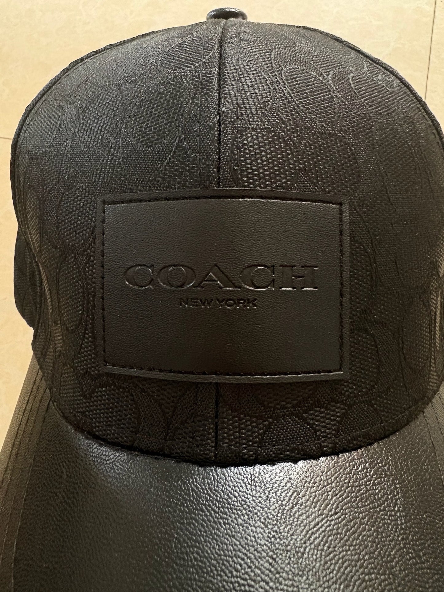 Coach signature jacquard and leather baseball cap-black