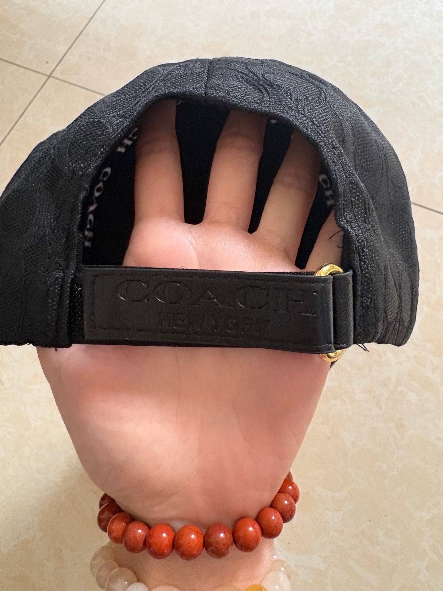 Coach signature jacquard and leather baseball cap-black