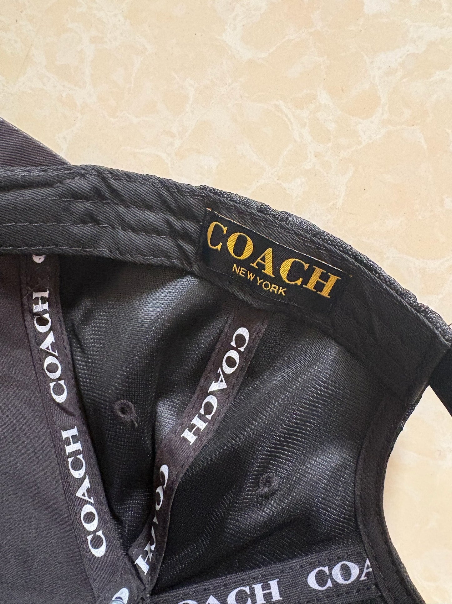 Coach signature jacquard and leather baseball cap-black
