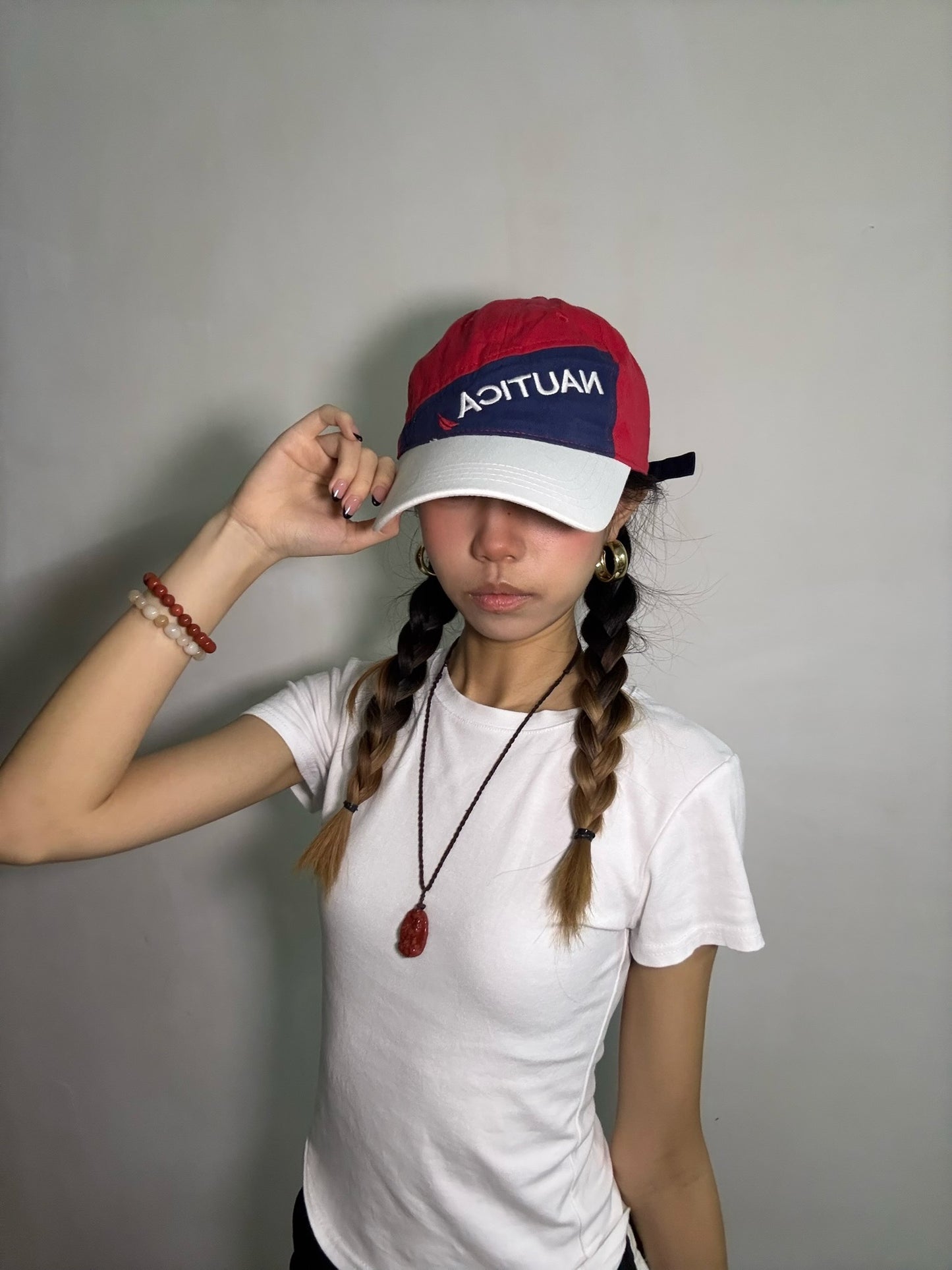 Nautica Colorblock Logo Cap-Red White