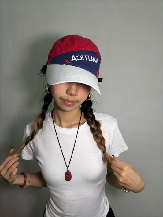 Nautica Colorblock Logo Cap-Red White