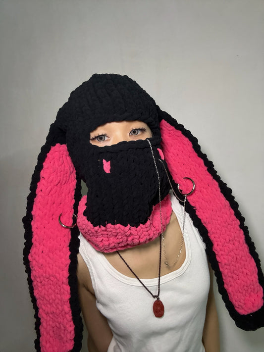 Bunny Ears Hood – Black / Pink