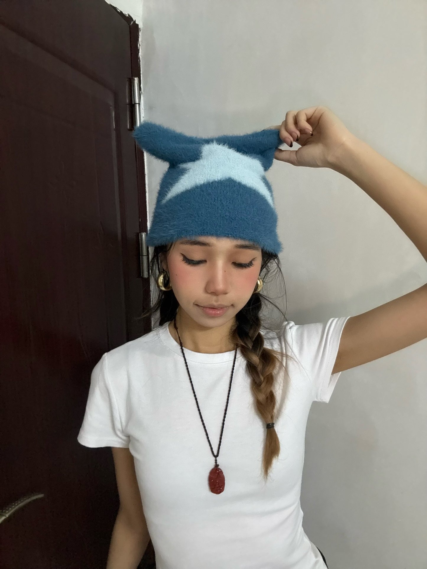 Cat Ear Star Beanie-Blue