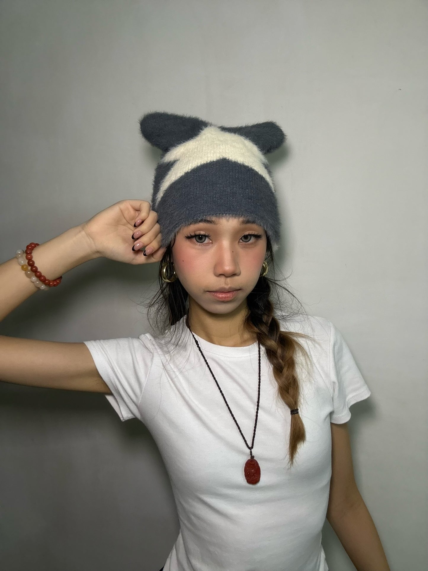 Cat Ear Star Beanie-Dark Gray
