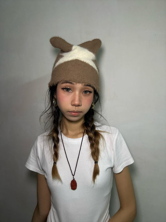Cat Ear Star Beanie-Brown