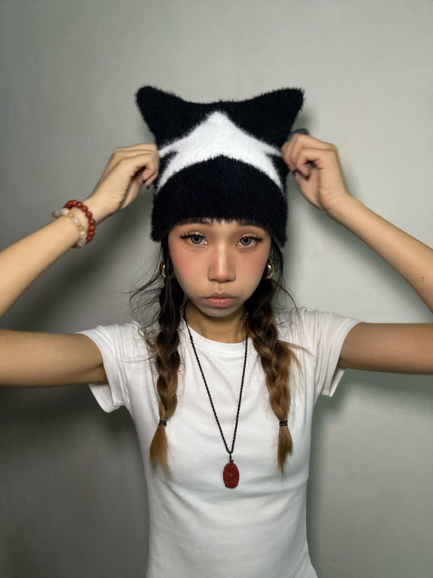 Cat Ear Star Beanie-Black