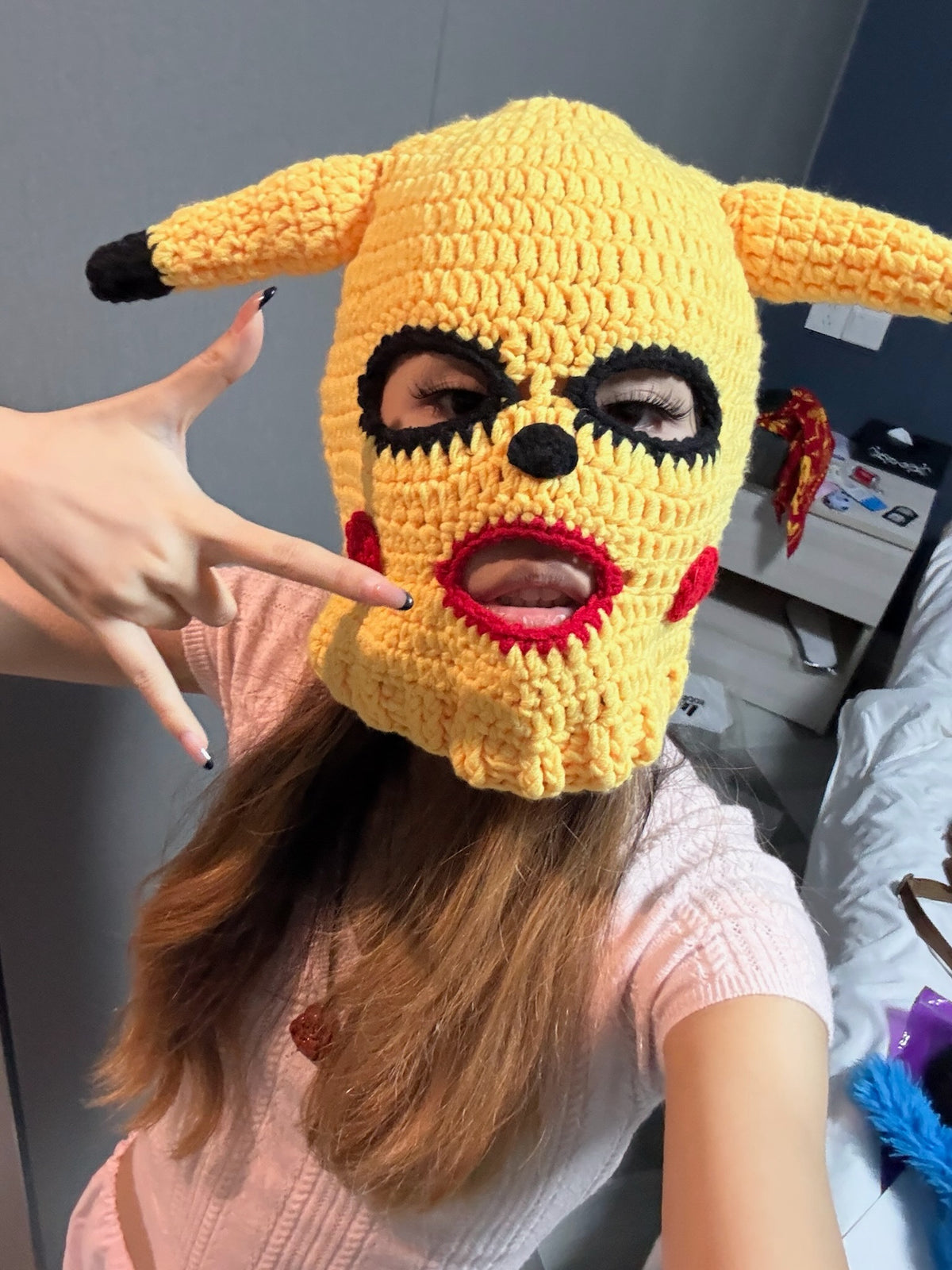 Crochet Pikachu balaclava ski mask -Yellow