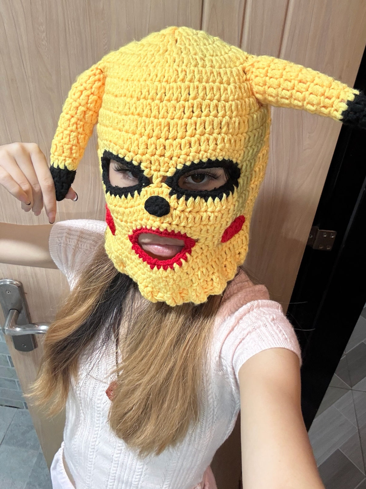 Crochet Pikachu balaclava ski mask -Yellow