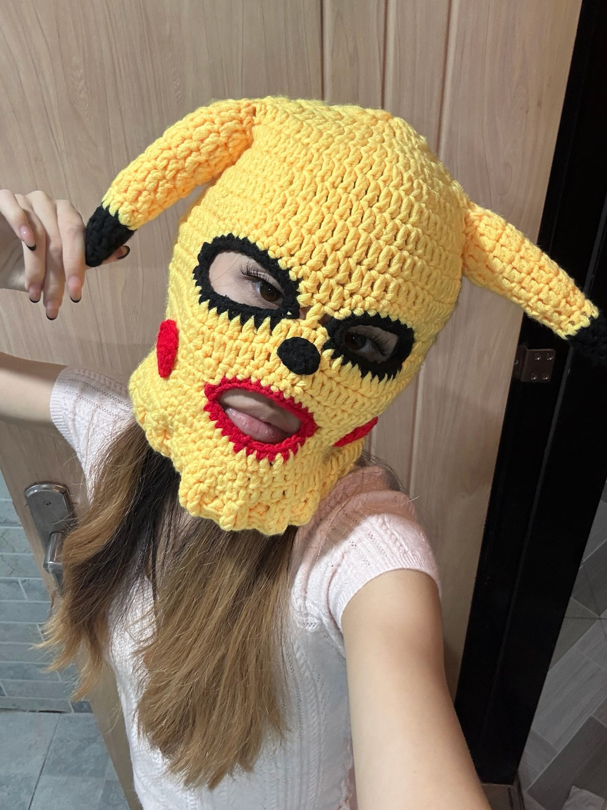 Crochet Pikachu balaclava ski mask -Yellow