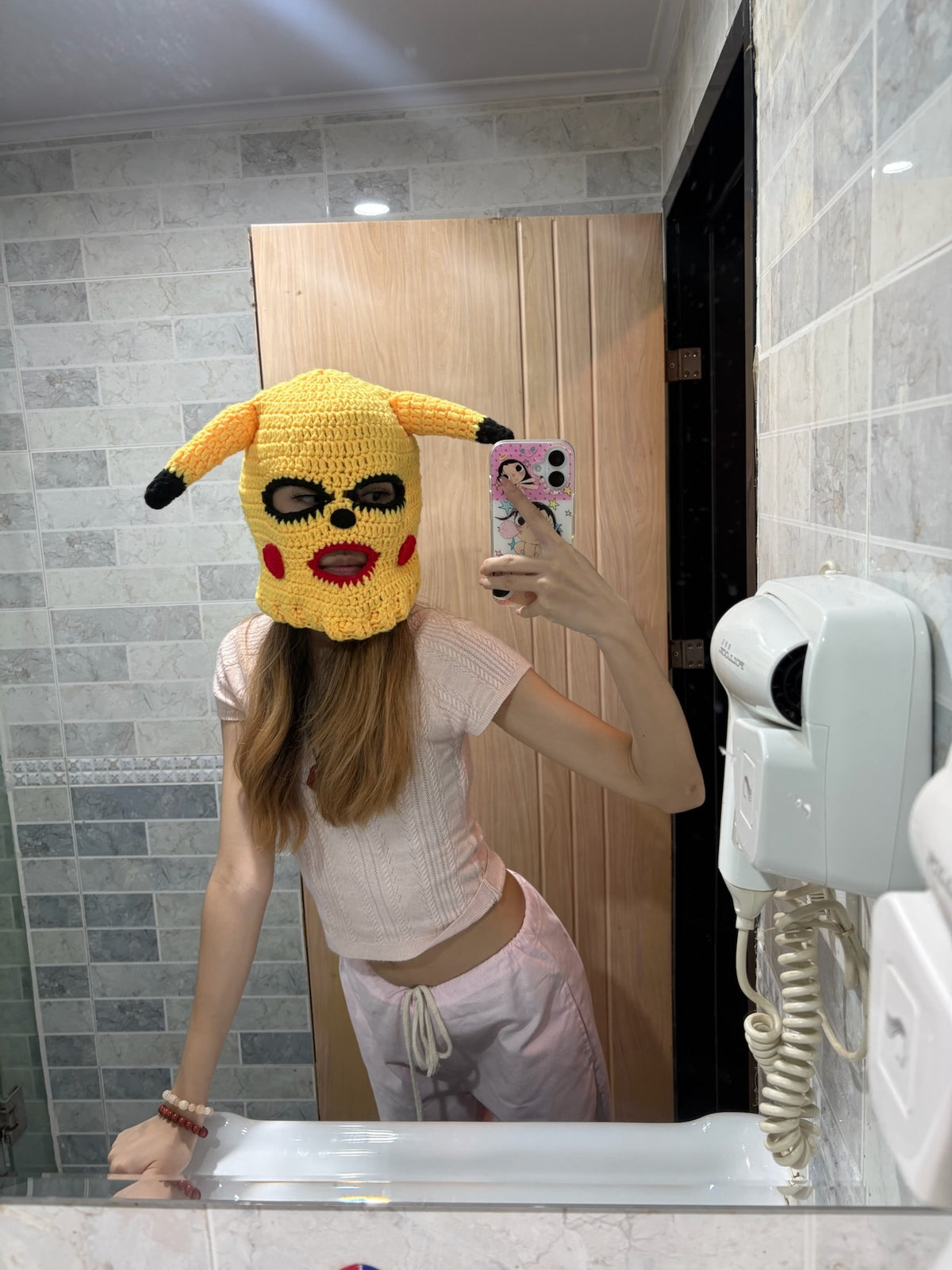 Crochet Pikachu balaclava ski mask -Yellow