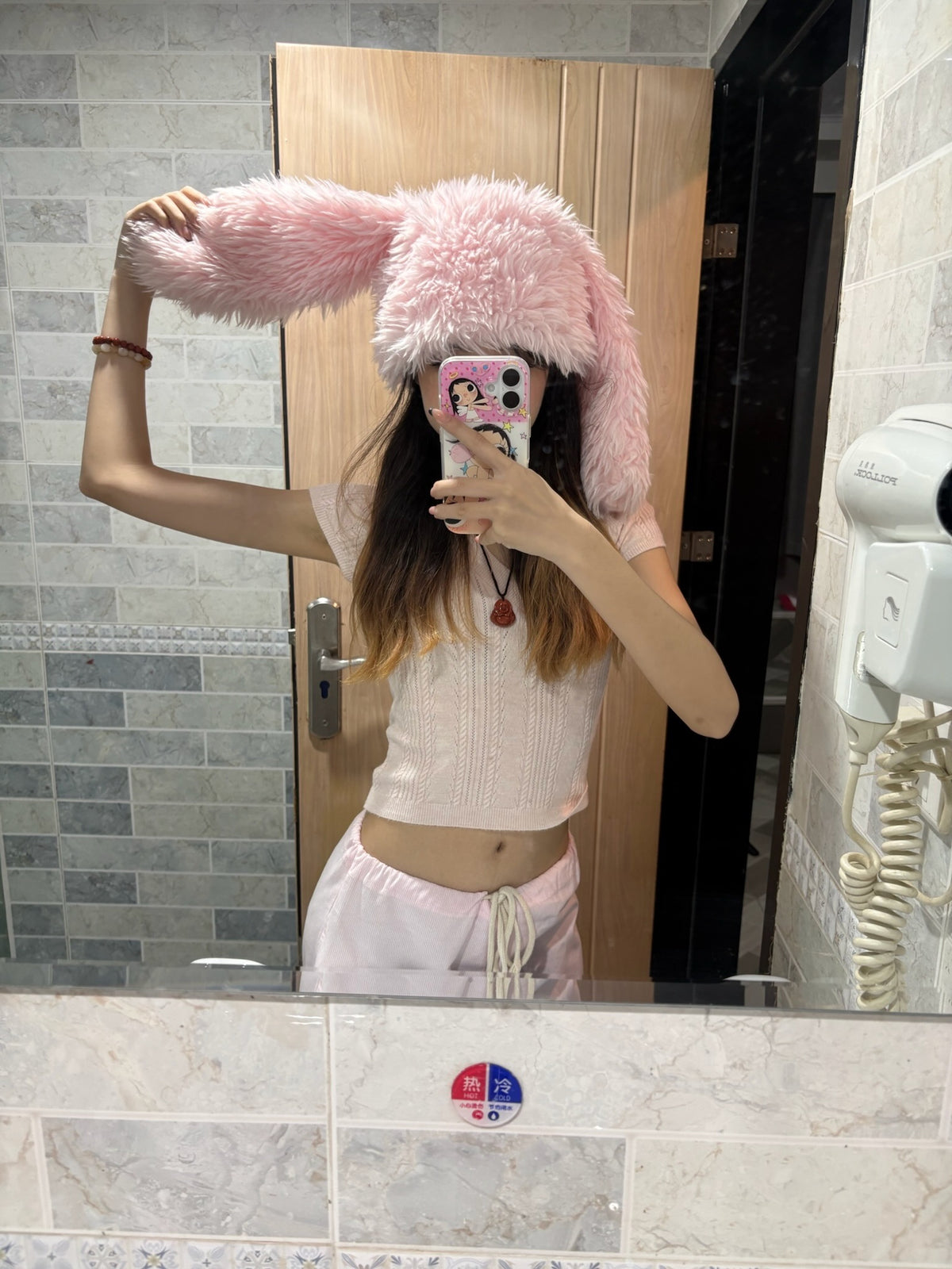 Fluffy faux-fur bunny ear hat-Pink