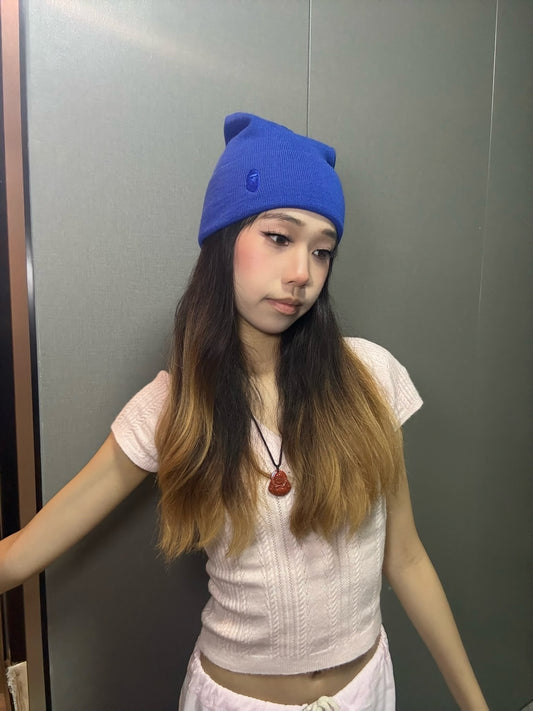 BAPE Ape Head One Point Knit Cap - Blue