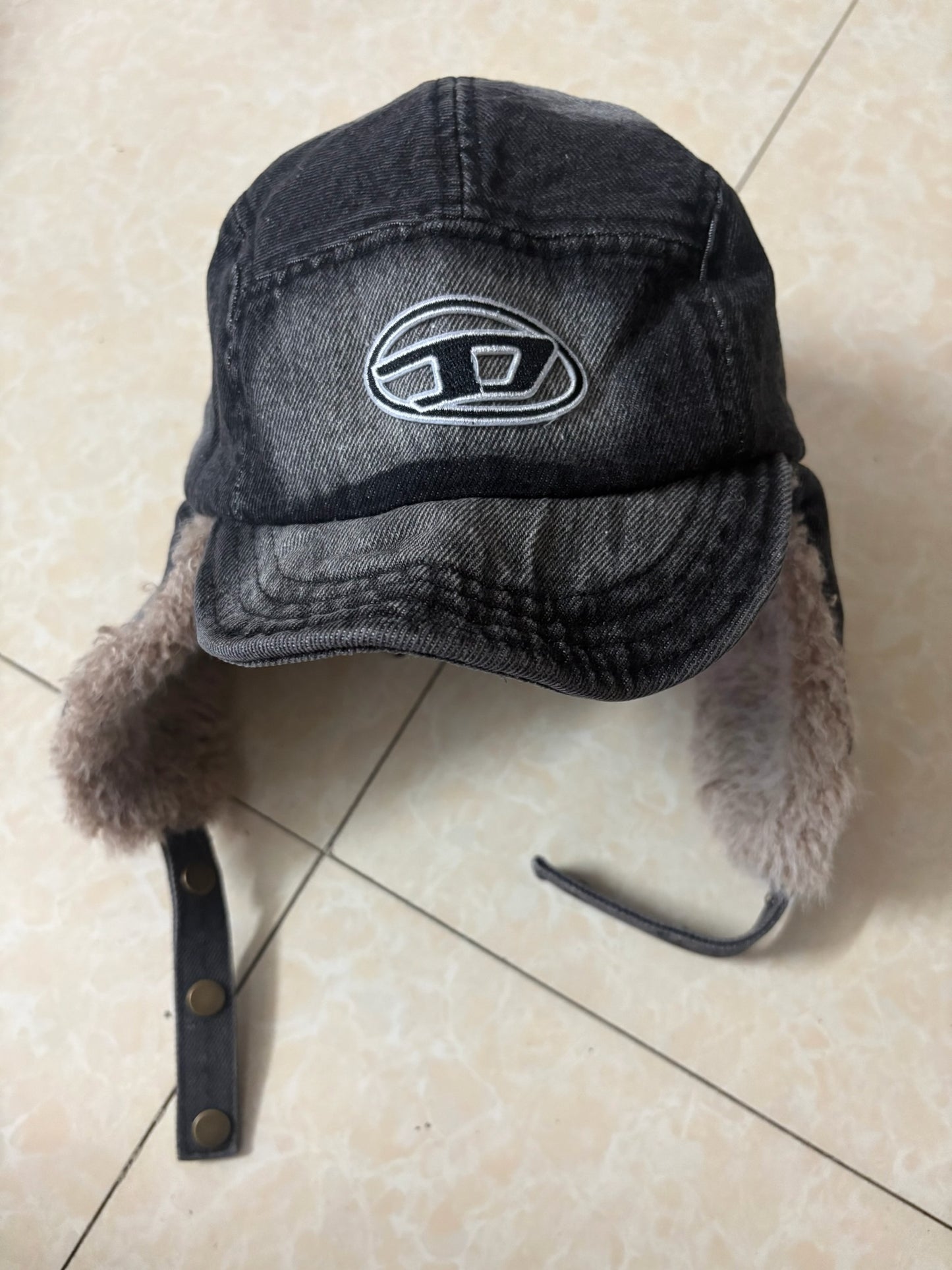 Diesel black denim trapper hat