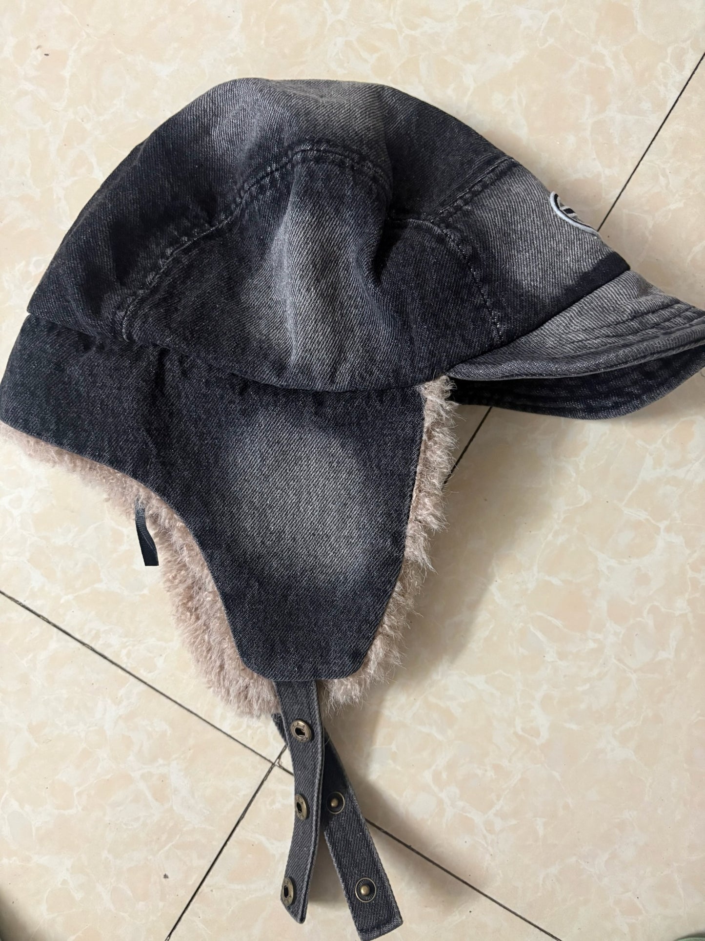 Diesel black denim trapper hat