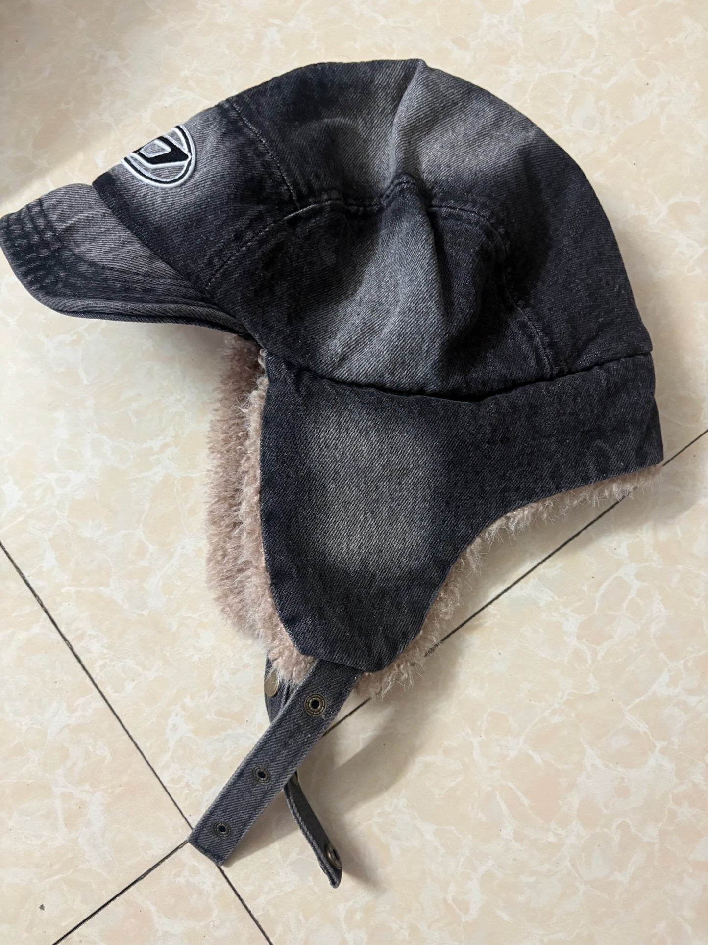 Diesel black denim trapper hat