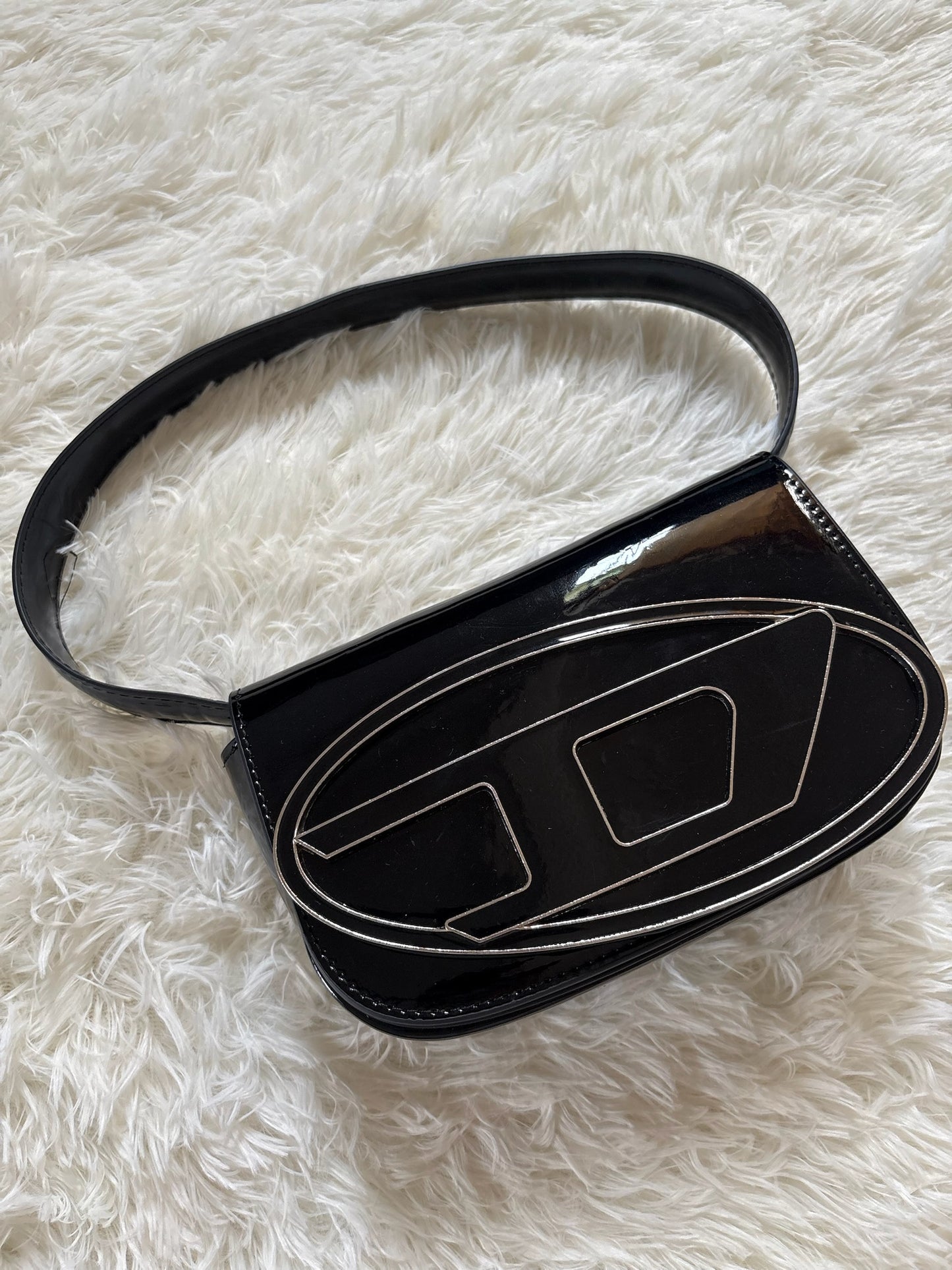 Diesel 1DR-Basket pink mini tote bag – Black Patent