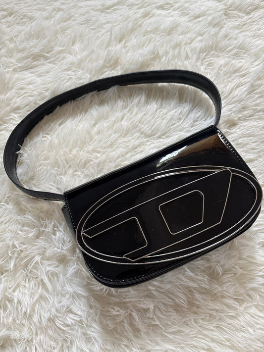 Diesel 1DR-Basket pink mini tote bag – Black Patent