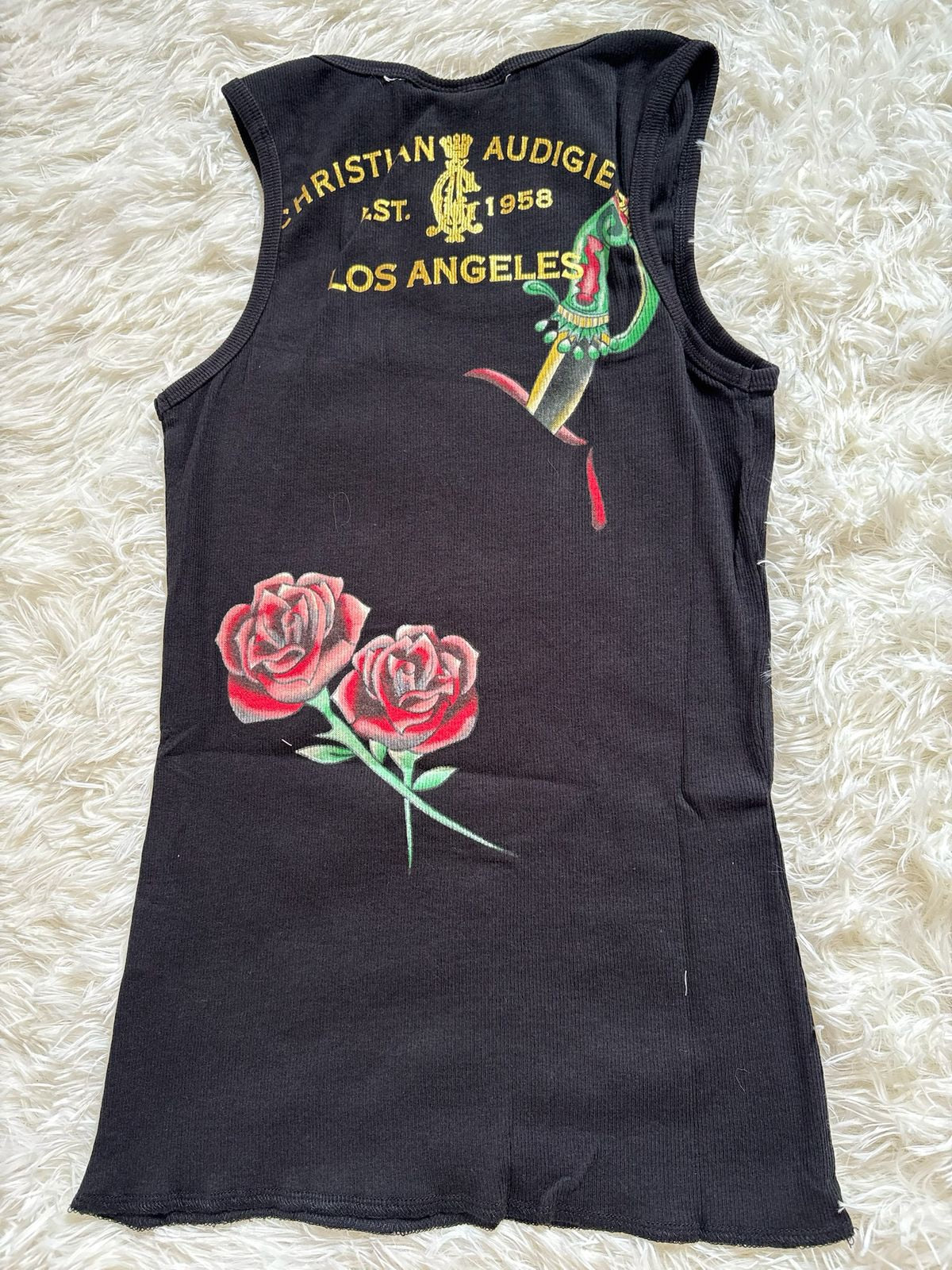 Vintage Christian Audigier black ribbed cotton tank top