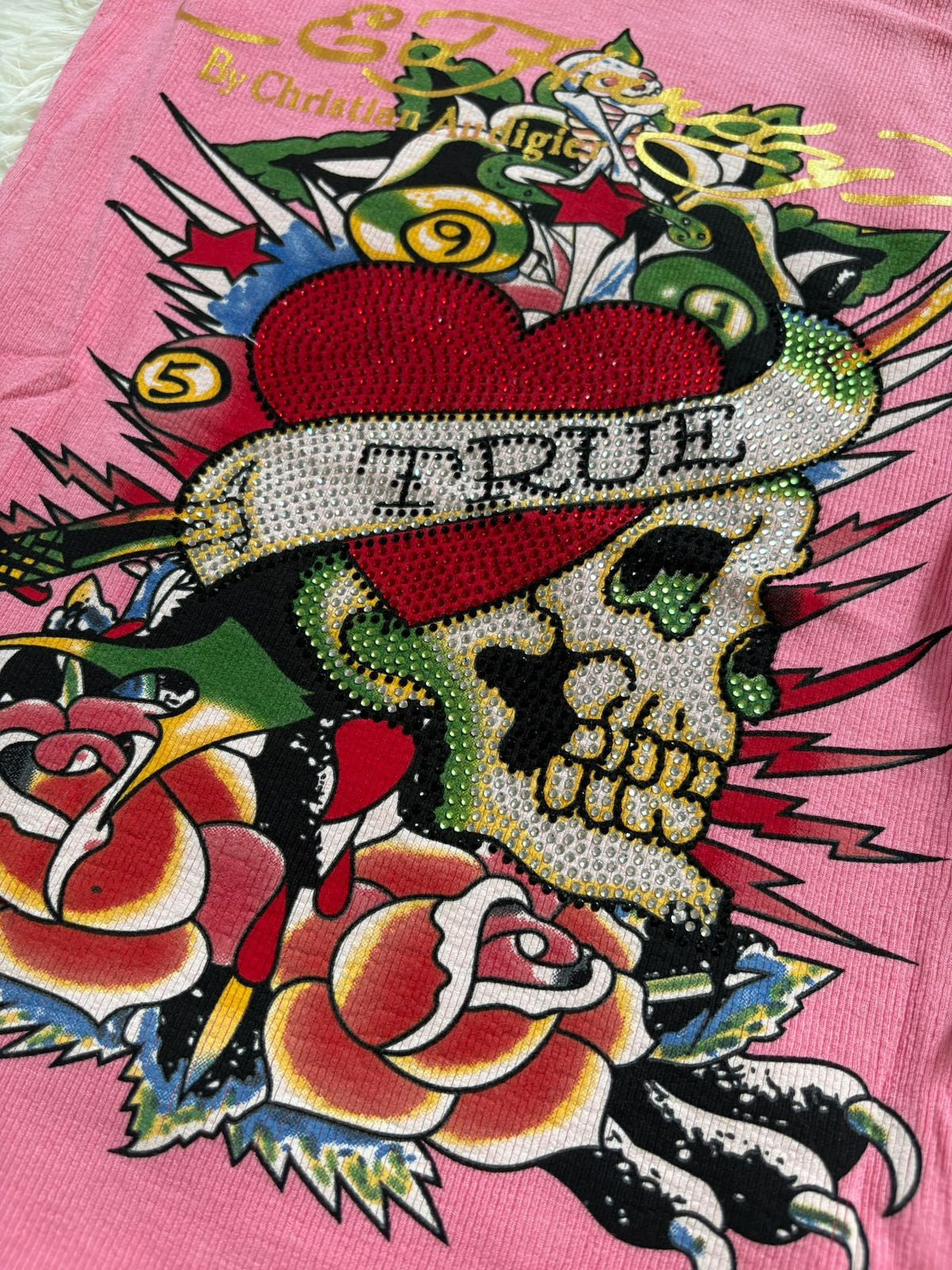 Ed Hardy by Christian Audigier ribbed tank top-Pink