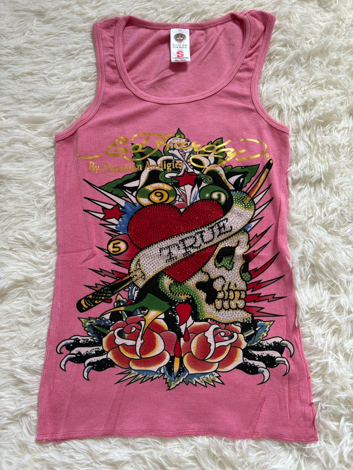 Ed Hardy by Christian Audigier ribbed tank top-Pink