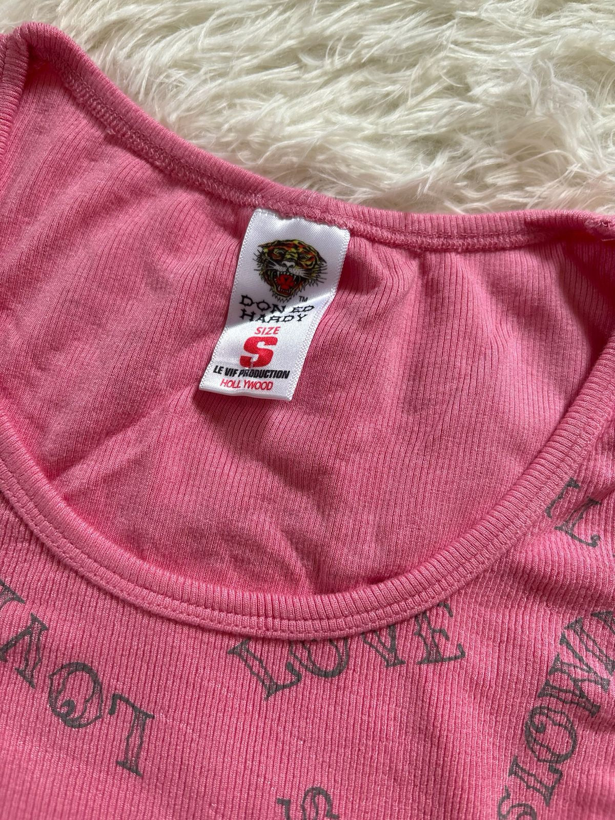 ⁠Ed Hardy by Christian Audigier pink ribbed tank top
