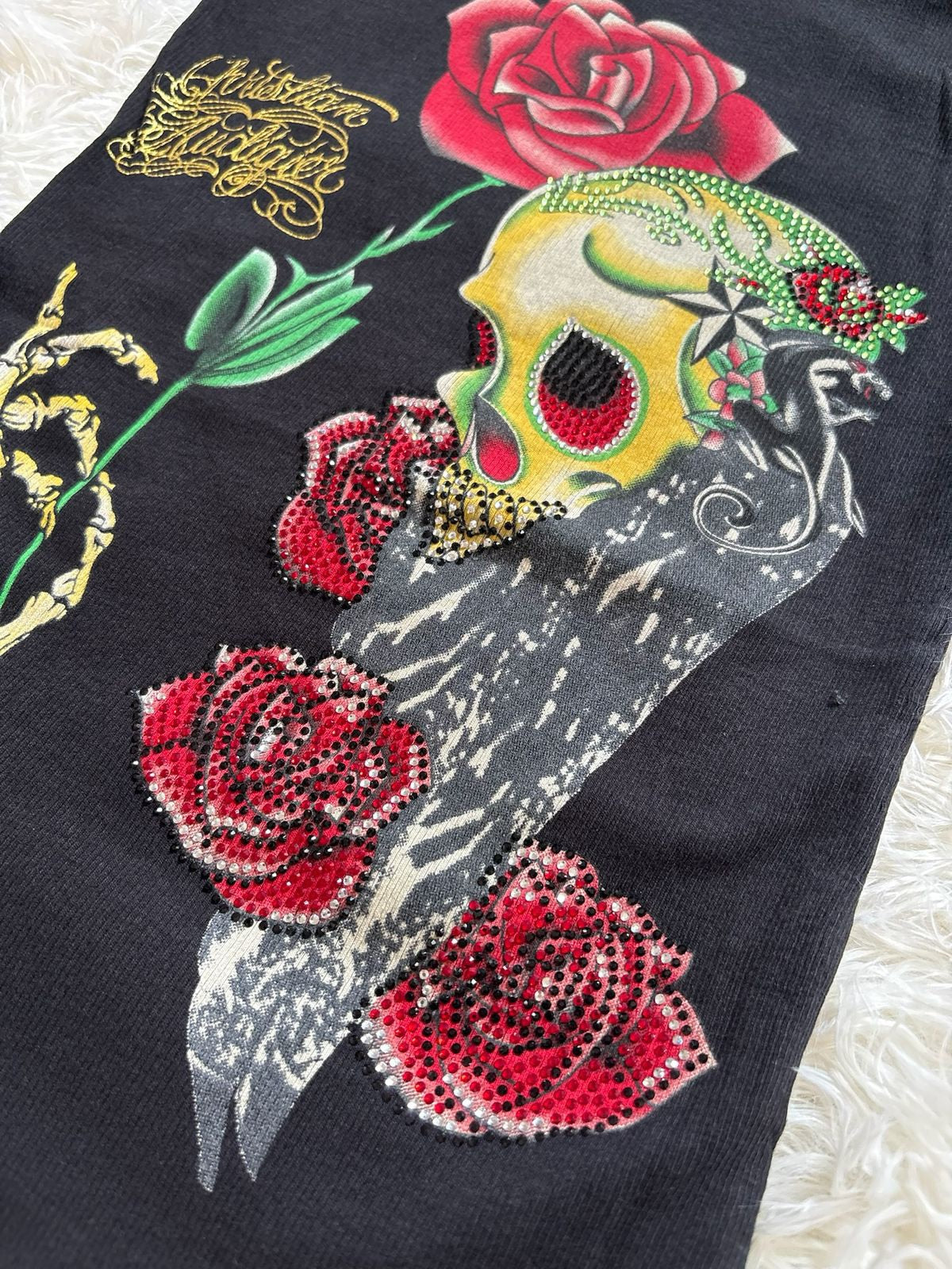 Vintage Christian Audigier black ribbed cotton tank top