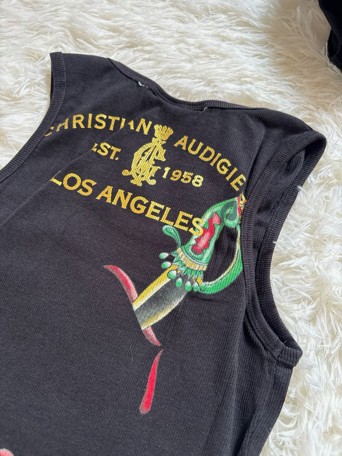 Vintage Christian Audigier black ribbed cotton tank top