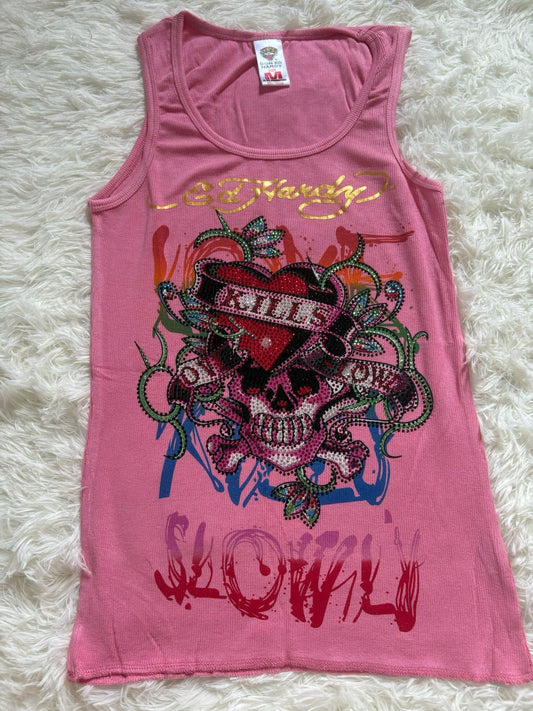 Ed Hardy Love Kills Slowly ribbed tank top-pink