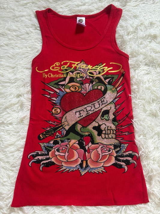 Vintage Ed Hardy by Christian Audigier ribbed red tank top