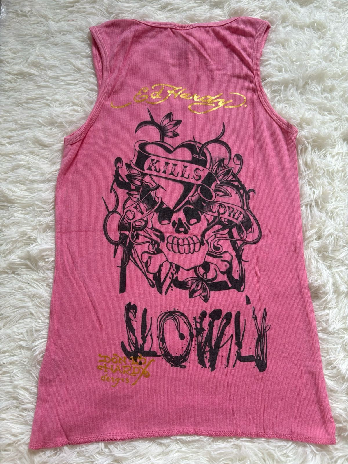 Ed Hardy Love Kills Slowly ribbed tank top-pink