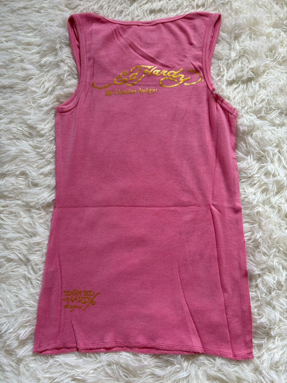 Ed Hardy by Christian Audigier ribbed tank top-Pink