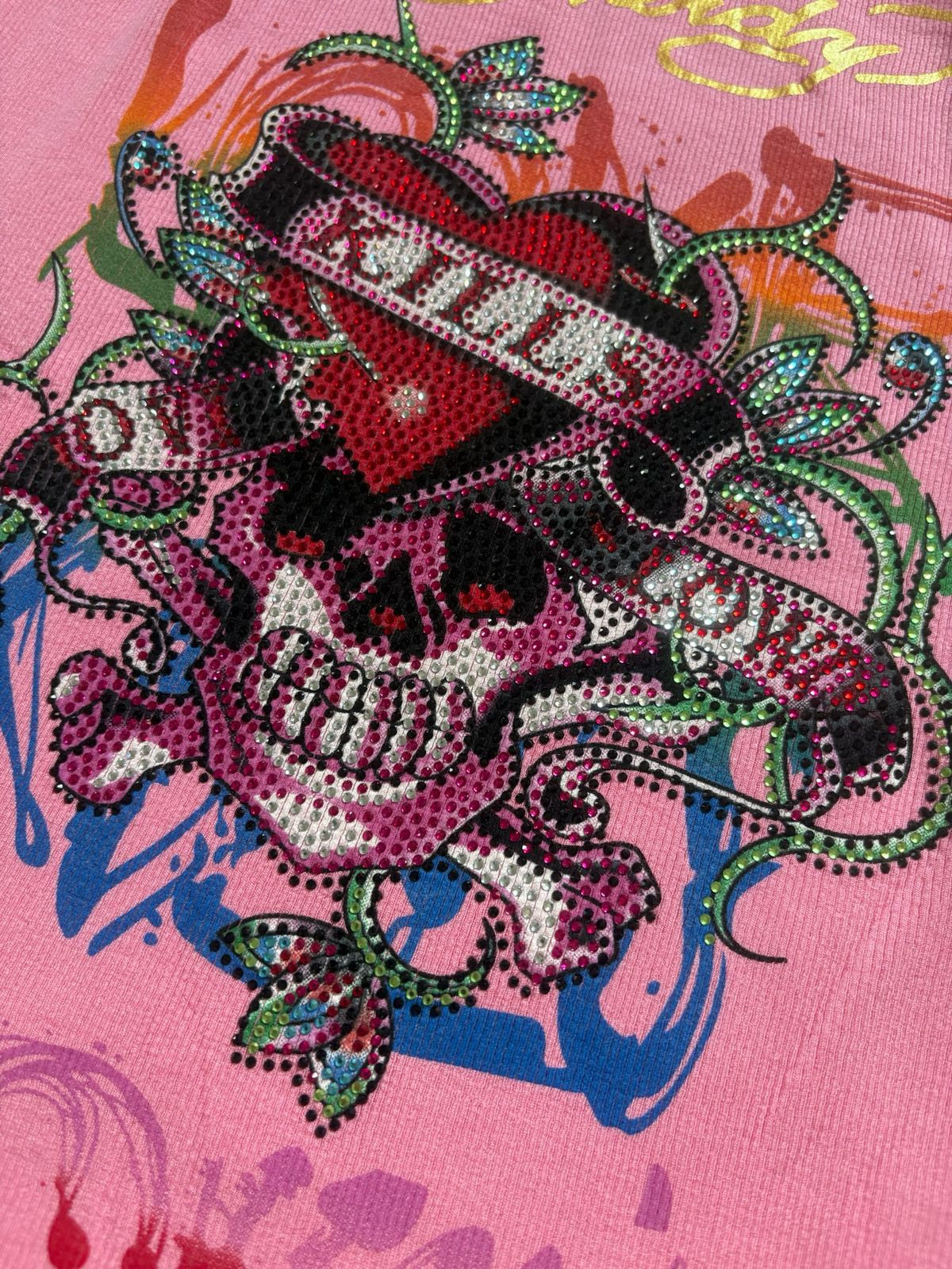 Ed Hardy Love Kills Slowly ribbed tank top-pink