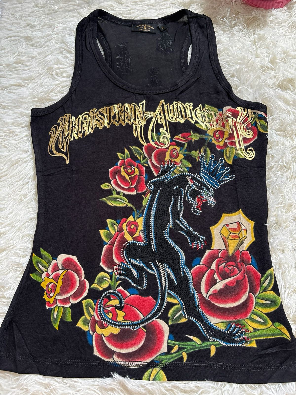 Vintage Christian Audigier black tank top