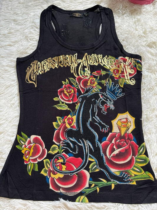 Vintage Christian Audigier black tank top