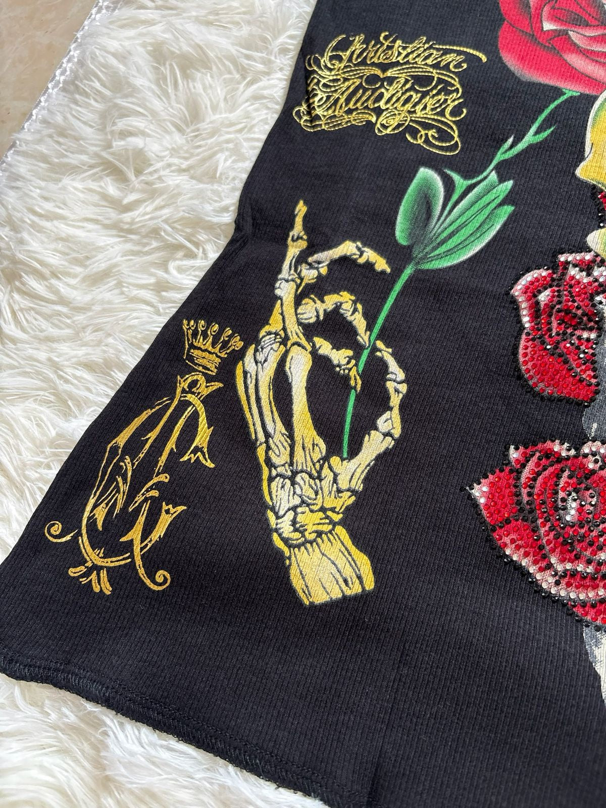 Vintage Christian Audigier black ribbed cotton tank top