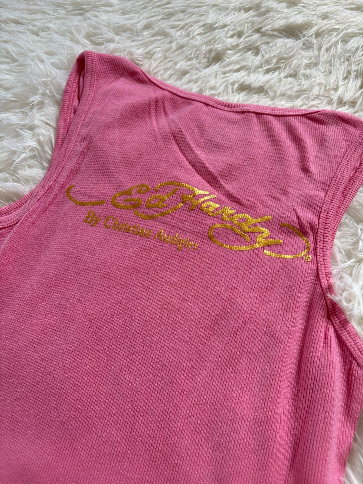Ed Hardy by Christian Audigier ribbed tank top-Pink