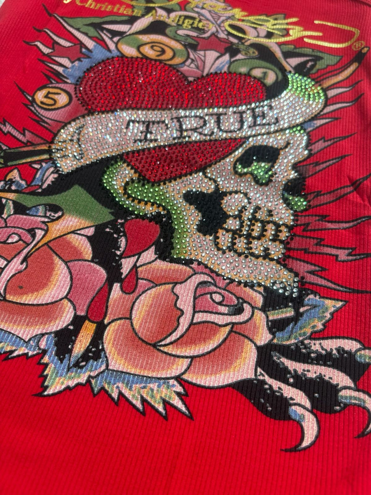 Vintage Ed Hardy by Christian Audigier ribbed red tank top