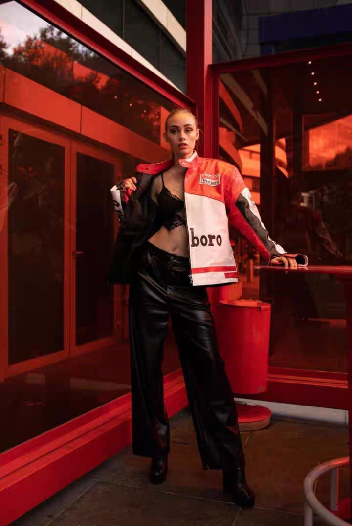White Marlboro Leather Racing Jacket
