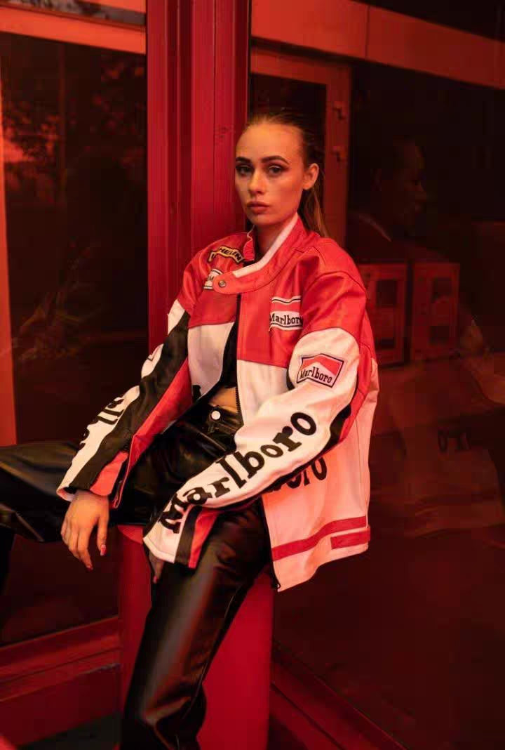 White Marlboro Leather Racing Jacket